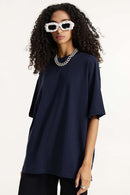 Essential Relaxed Fit Cotton Tee - Navy Blue