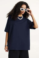 Essential Relaxed Fit Cotton Tee - Navy Blue