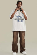 Washed Vintage Racing Graphic Tee - White