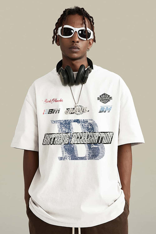 Washed Vintage Racing Graphic Tee - White