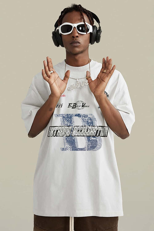 Washed Vintage Racing Graphic Tee - White