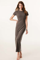 Tailored Slit Midi Dress - Coffee