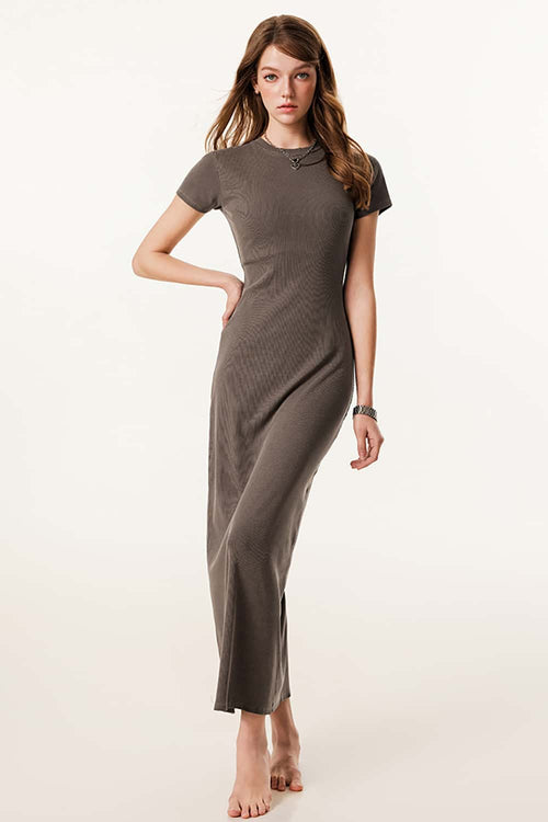 Tailored Slit Midi Dress - Coffee