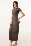Tailored Slit Midi Dress - Coffee