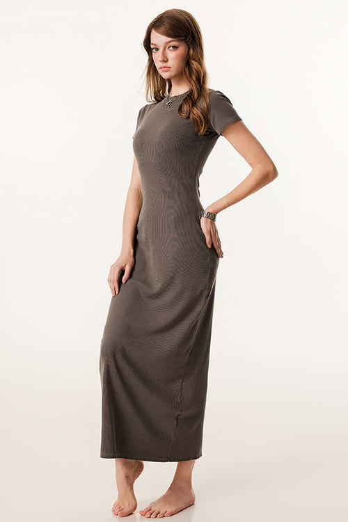 Tailored Slit Midi Dress - Coffee