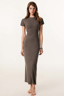 Tailored Slit Midi Dress - Coffee