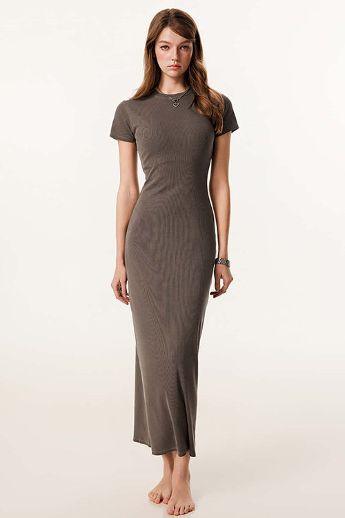 Tailored Slit Midi Dress - Coffee