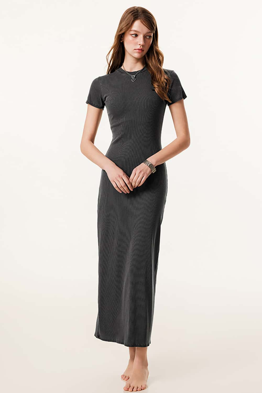 Slimming Hip-Hugging Dress with Slit - Figure-Enhancing Long Dress