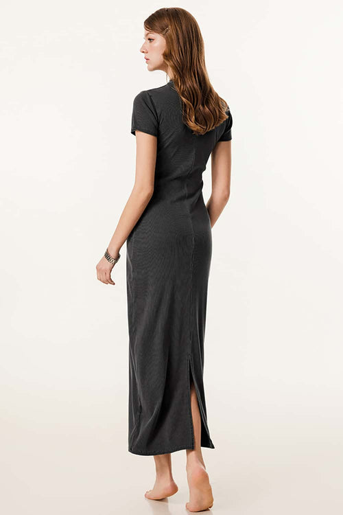 Tailored Slit Midi Dress - Dark Gray