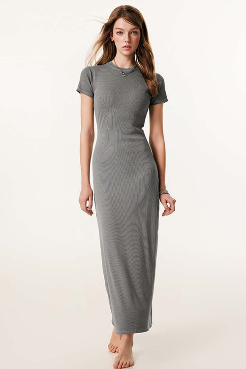 Tailored Slit Midi Dress - Medium Gray