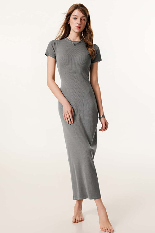 Tailored Slit Midi Dress - Medium Gray