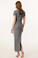 Tailored Slit Midi Dress - Medium Gray