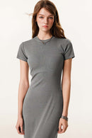 Tailored Slit Midi Dress - Medium Gray