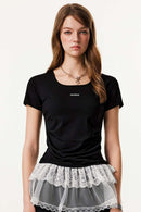 Square Neck Tailored Graphic Crop Tee - Black