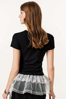 Square Neck Tailored Graphic Crop Tee - Black