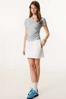 Square Neck Tailored Graphic Crop Tee - Flower Gray