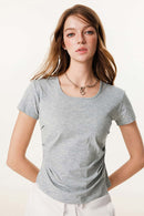 Square Neck Tailored Graphic Crop Tee - Flower Gray