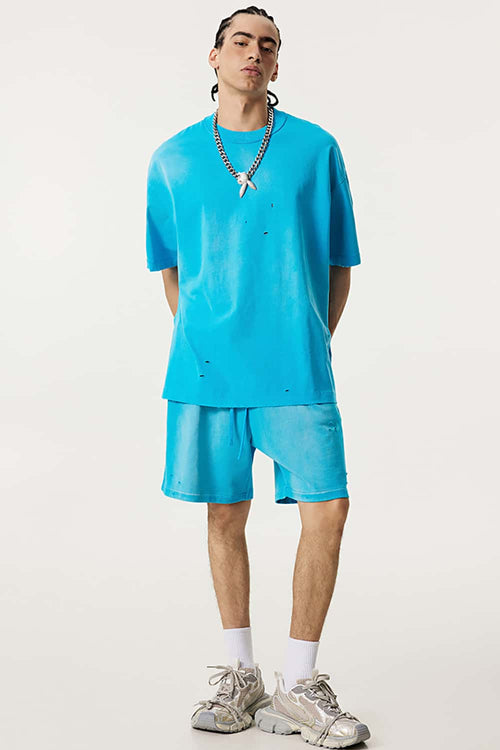 Distressed Relaxed Sweat Short - Vintage Blue