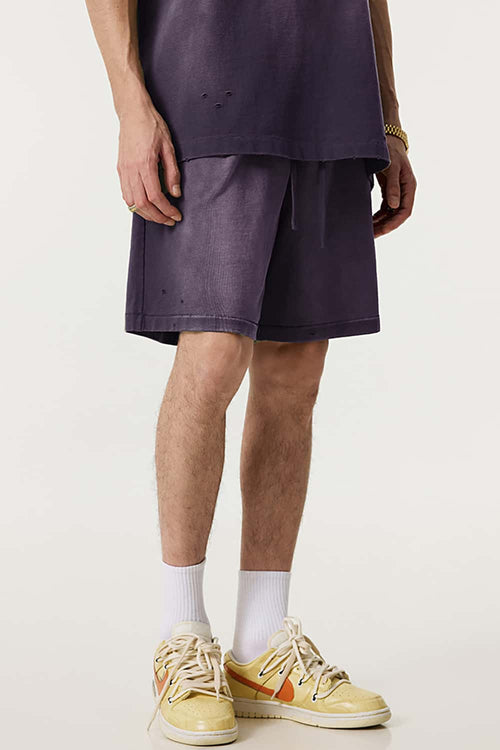 Distressed Relaxed Sweat Short - Vintage Purple