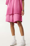 Distressed Relaxed Sweat Short - Vintage Rose Pink