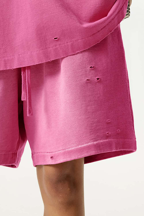 Distressed Relaxed Sweat Short - Vintage Rose Pink