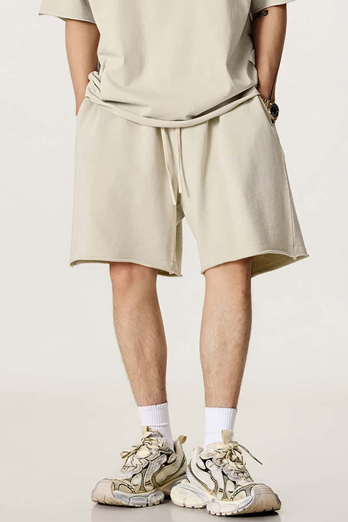 Rolled Hem Casual Shorts - Gray Apricot