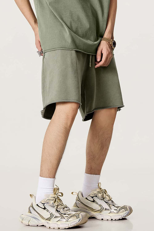 Rolled Hem Casual Shorts - Grayish Green