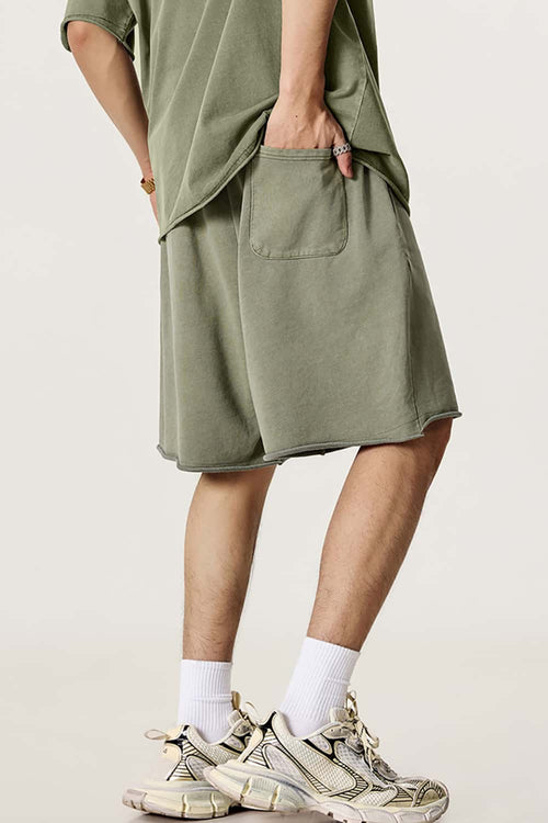 Rolled Hem Casual Shorts - Grayish Green