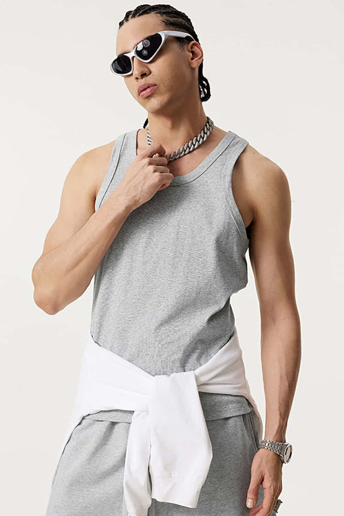 Men's Loose-Fit Active Muscle Tank - Flower Gray