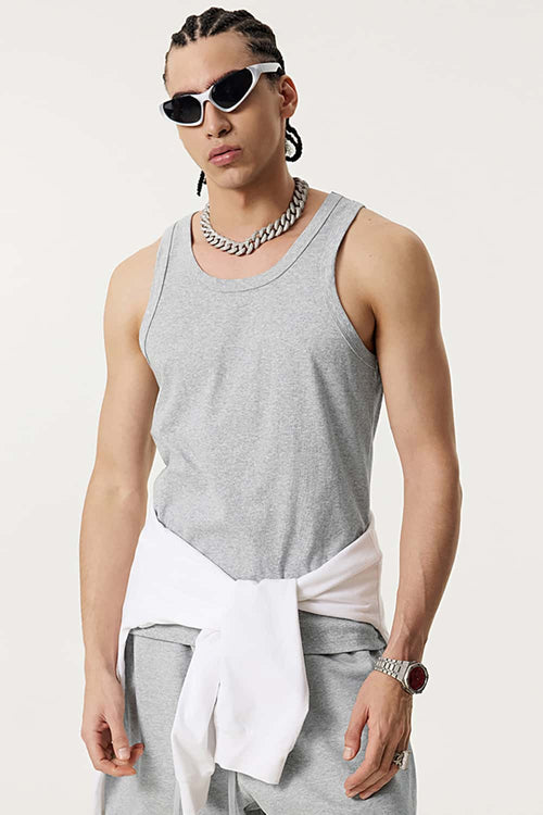 Men's Loose-Fit Active Muscle Tank - Flower Gray