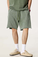 Washed Distressed Wax-Dyed Shorts - Vintage Army Green