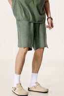 Washed Distressed Wax-Dyed Shorts - Vintage Army Green