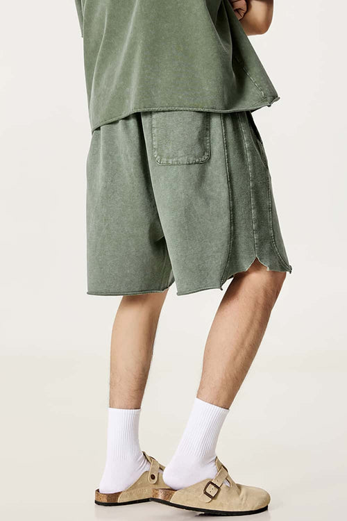 Washed Distressed Wax-Dyed Shorts - Vintage Army Green