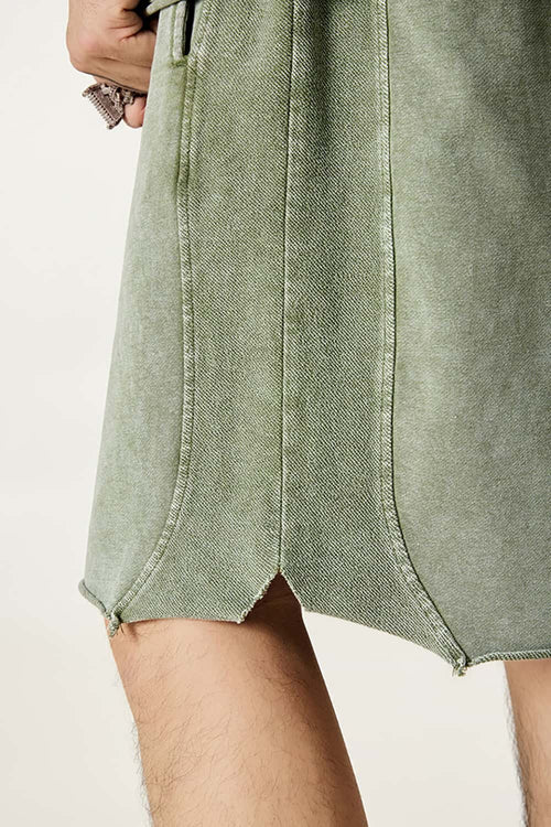 Washed Distressed Wax-Dyed Shorts - Vintage Army Green