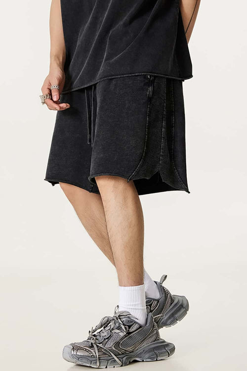Washed Distressed Wax-Dyed Shorts - Vintage Black