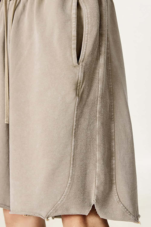 Washed Distressed Wax-Dyed Shorts - Vintage Khaki