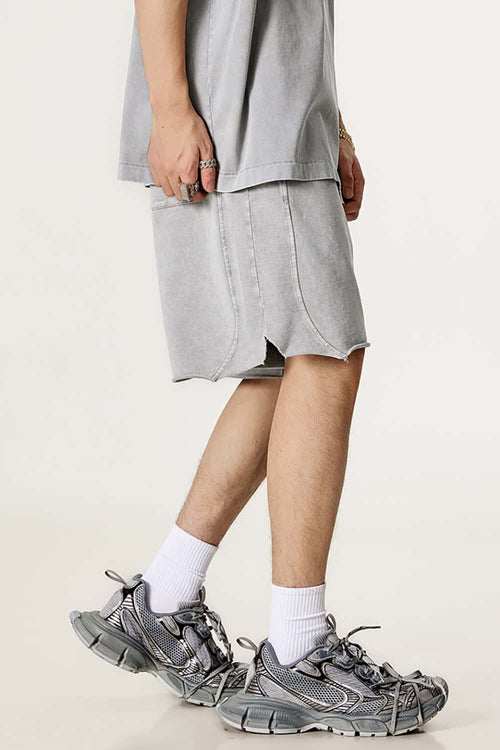 Washed Distressed Wax-Dyed Shorts - Vintage Medium Gray