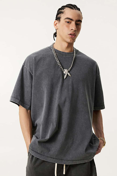 Wax-Dyed Vintage Short Sleeve Tee - Dark Gray