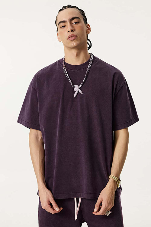 Wax-Dyed Vintage Short Sleeve Tee - Vintage Purple