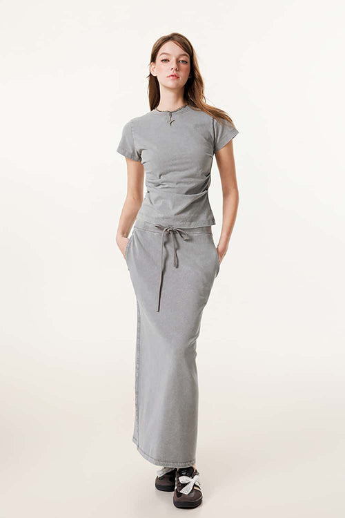 Women's High-Waisted A-Line Maxi Skirt - Medium Gray
