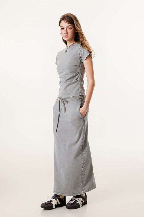 Women's High-Waisted A-Line Maxi Skirt - Medium Gray