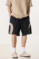 Spliced Contrast Casual Shorts - Black And Khaki
