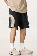 Spliced Contrast Casual Shorts - Black And Khaki
