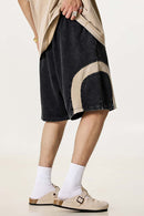Spliced Contrast Casual Shorts - Black And Khaki