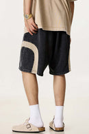 Spliced Contrast Casual Shorts - Black And Khaki