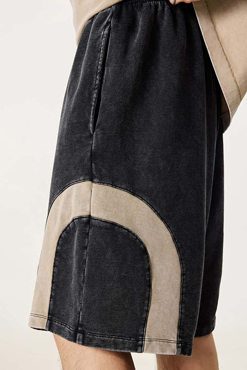 Spliced Contrast Casual Shorts - Black And Khaki