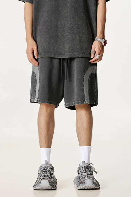 Spliced Contrast Casual Shorts - Dark Gray And Medium Gray