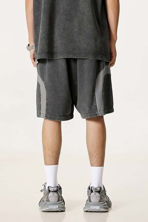 Spliced Contrast Casual Shorts - Dark Gray And Medium Gray