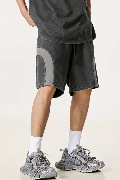 Spliced Contrast Casual Shorts - Dark Gray And Medium Gray