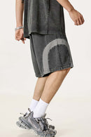 Spliced Contrast Casual Shorts - Dark Gray And Medium Gray